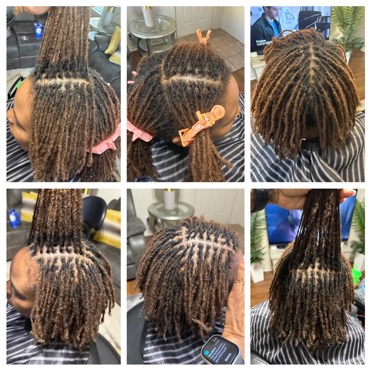 Step-by-step dreadlock installation on natural hair.