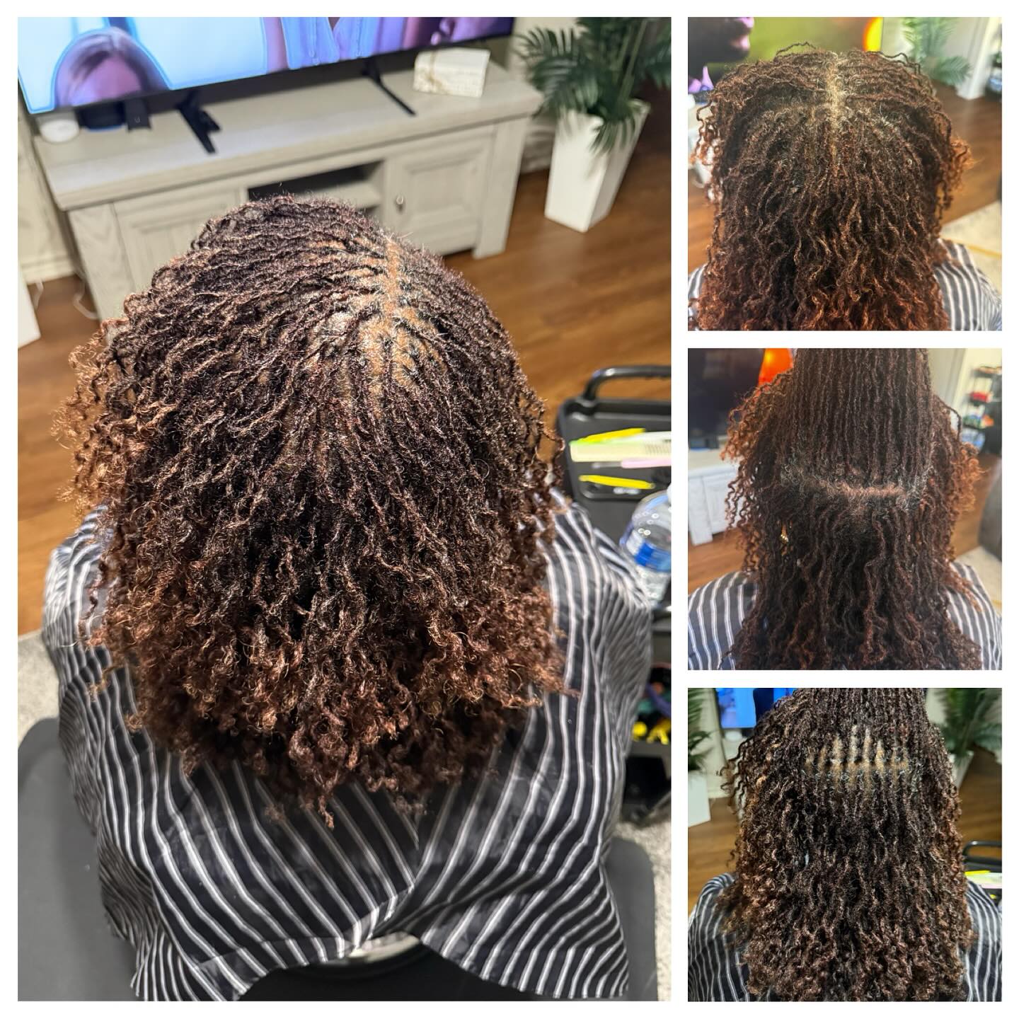 Transformation of natural hair from dry and frizzy to moisturized and defined curls.