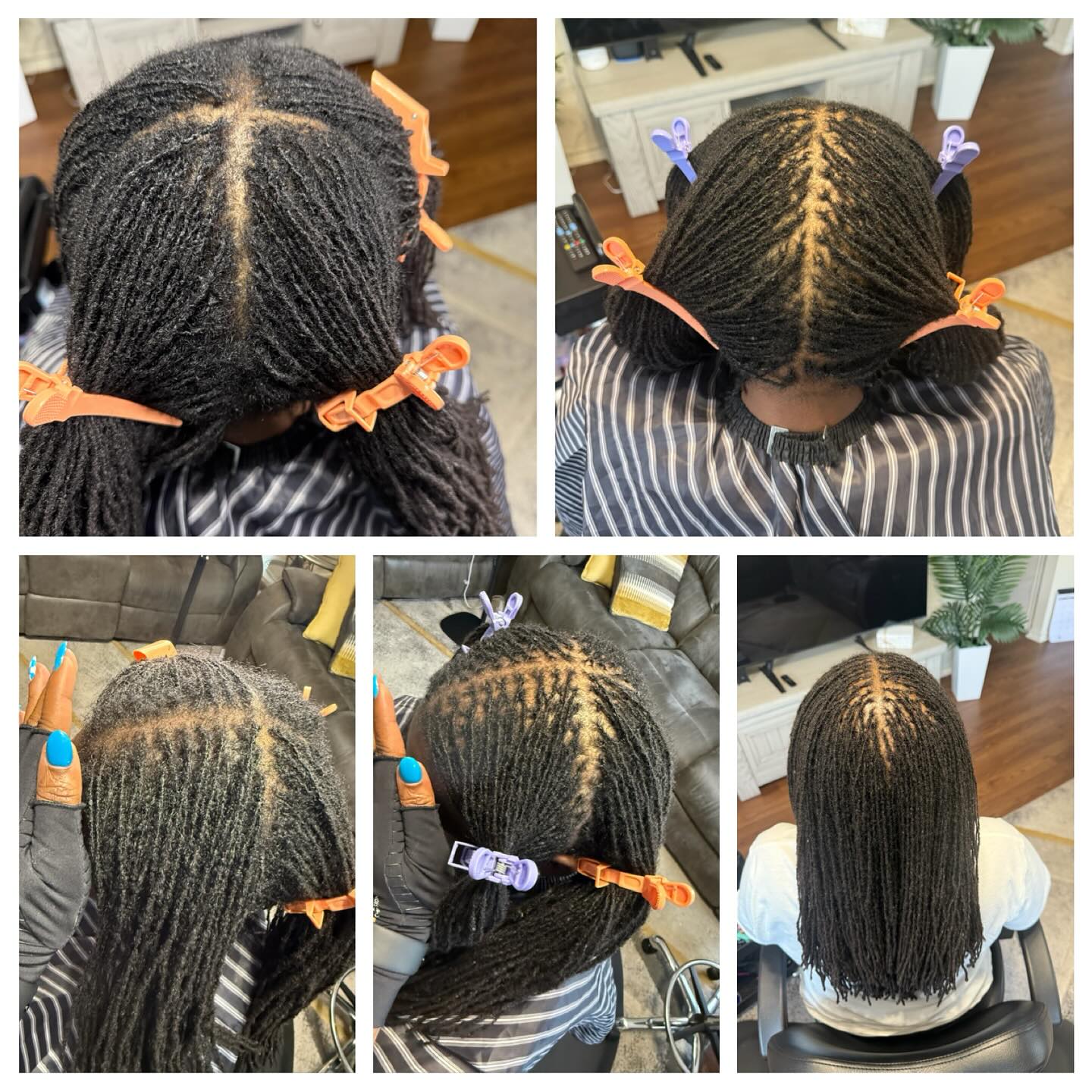 Step-by-step photos of braiding hair into neat, intricate cornrows.