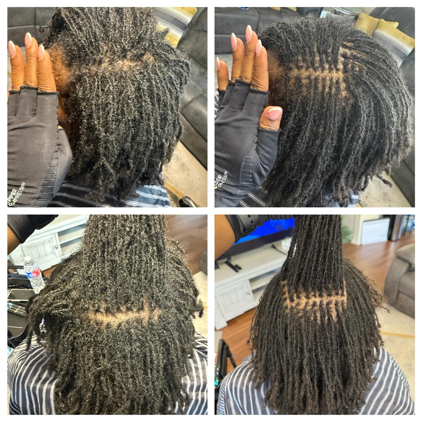 Step-by-step dreadlock maintenance and retwisting process.